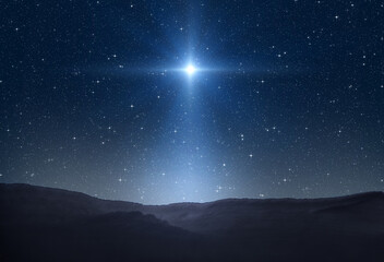 Star of Bethlehem, or Christmas Star. Bright star in the starry night sky - 638401722
