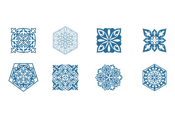 Islamic ornament vector, persian motiff. 3d ramadan islamic round pattern elements. Geometric logo template set. Circular ornamental arabic symbols. National pattern of the Kazakhs, Kyrgyz, Mongols.