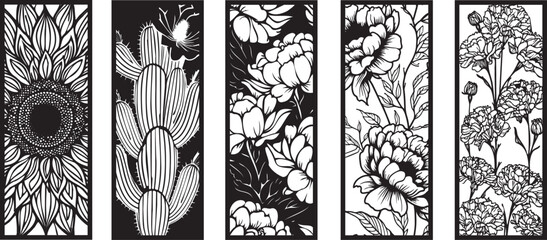 Set of laser cut panel with floral pattern.Borders, fence, screen cut templates