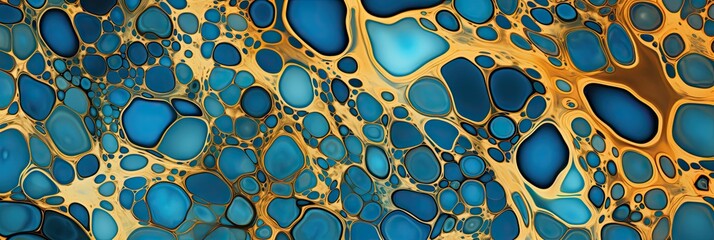 Top-Down Render Showcasing Reaction Diffusion Background - Blue and Gold Fluid Artistry in a Shallow Tank - Visual Dance of Molecules Wallpaper - Diffusion created with Generative AI Technology