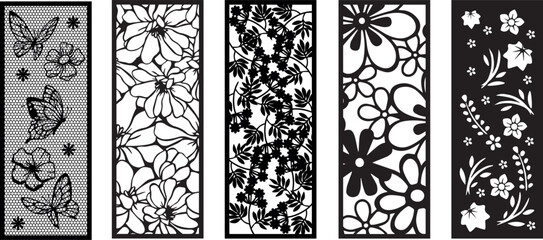 Set of laser cut panel with floral pattern.Borders, fence, screen cut templates