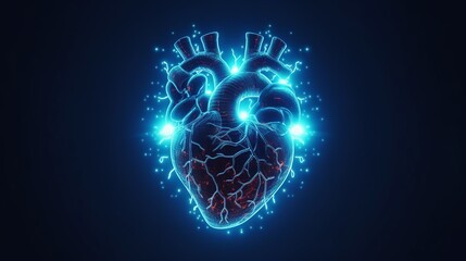 Human heart, Polygonal technology heart, background. Low poly blue, health concept, Generative ai