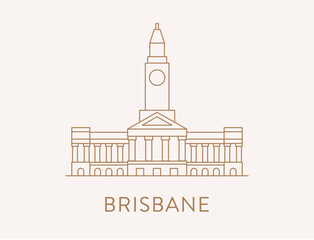 Brisbane's historic and iconic landmark Brisbane city hall, line art style - obrazy, fototapety, plakaty