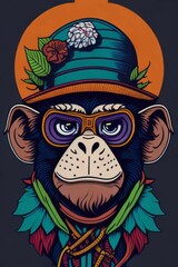 A detailed illustration of a Monkey for a t-shirt design, wallpaper, fashion