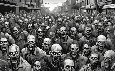 Zombie horde. Zombie apocalypse scene. Generative ai - 638405374