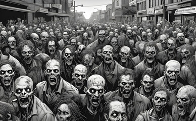 Zombie horde. Zombie apocalypse scene. Generative ai - obrazy, fototapety, plakaty