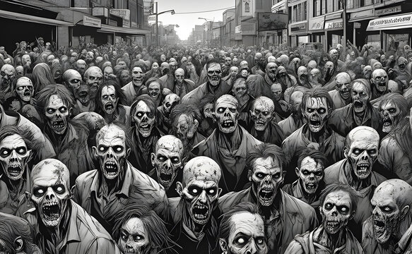 Zombie horde. Zombie apocalypse scene. Generative ai