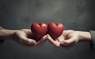 A red heart in the hands for the Valentine's Day.