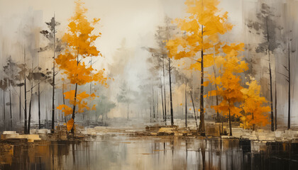 Abstract painting of autumn in the park