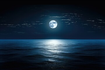 Enjoy the sight of the full moon rising over an empty ocean at night. This fantastic view brings serenity to us.

 Generative AI