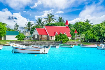 Foto op Canvas Landscape with Red church at Cap Malheureux village, Mauritius Island © Serenity-H