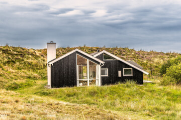 Fototapeta na wymiar Vacacation homes in Rindby at the small island Fanoe in the wadden sea, Denmark
