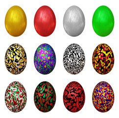 Set of chicken eggs isolated on transparent background in 3d rendering. Colorful animal egg shape. 