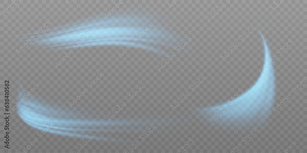 Aufkleber Blue air flow wave effect set. Design element for visualizing air or water flow. Isolated on transparent background.