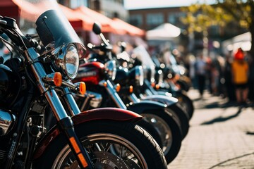 Motorcycles parking outdoor festival summer. Generate Ai