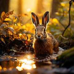 Hare in its Natural Habitat, Wildlife Photography, Generative AI