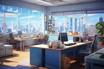 Office interior anime visual novel game. Generate Ai