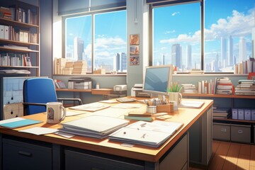 Office interior work anime visual novel game. Generate Ai