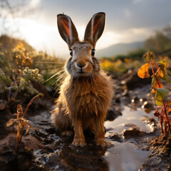 Hare in its Natural Habitat, Wildlife Photography, Generative AI