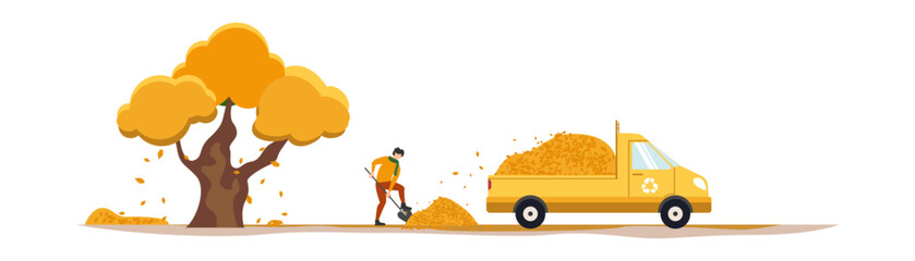 Removal of garbage, autumn leaves. vector