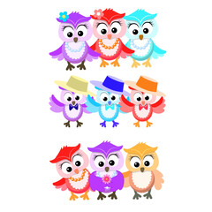 Fototapeta premium Cute Cartoon Owl with a floral wreath