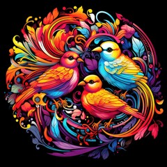 Obraz premium pattern of bright and colourful tropical birds and flowers