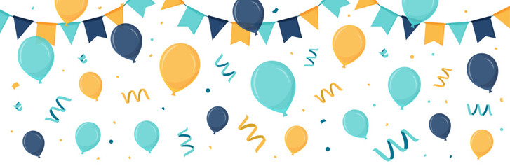 Bannière de fêtes - Ballons, fanions et cotillons - Éléments vectoriels colorés éditables - Compositions festives pour une fête d'enfant, un anniversaire ou un événement à célébrer  © Manon