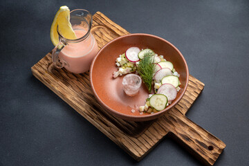 A delicious soup in a restaurant. Close-up