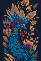 A detailed illustration of a Peacock for a t-shirt design, wallpaper, fashion