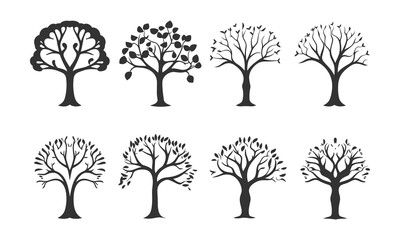 Set of black tree Silhouettes. Vector illustration isolated on white background