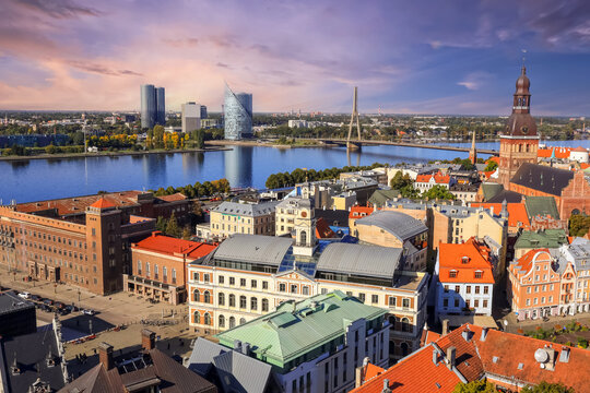 Fototapeta Aerial view of the capital Riga, Latvia