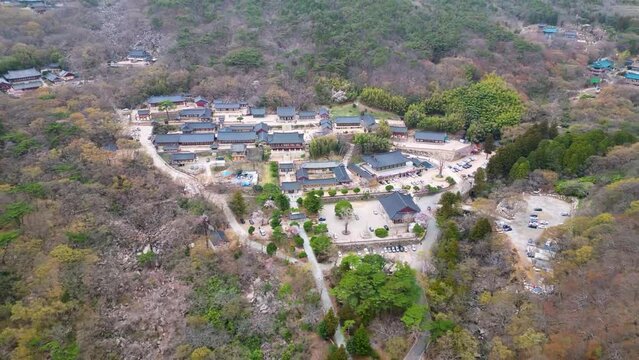 Aerial view of beomeosa buddhist temple, Busan , South Korea, Asia