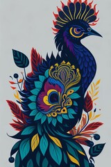 A detailed illustration of a Peacock for a t-shirt design, wallpaper, fashion