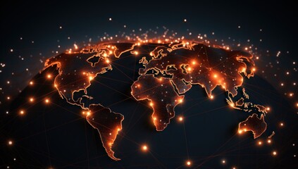 Connection lines around the Earth's surface, future technology backdrop with circles and lines. Internet, social media, travel, or logistical concepts.