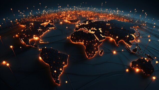 Connection lines around the Earth's surface, future technology backdrop with circles and lines. Internet, social media, travel, or logistical concepts. - Powered by Adobe