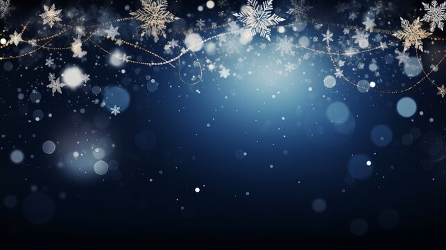 Christmas and New Year holidays background, banner with sparkling decorations and snowflakes