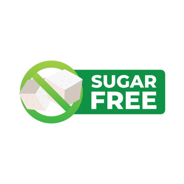 Sugar free label. Sugar cubes in cross circle icon for no sugar product package design