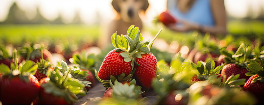 strawberry in hands, strawberries panorama photo