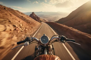 Fototapeten Riding motorcycle scenic road sunlight. Generate Ai © nsit0108
