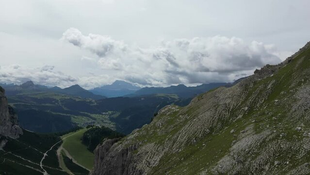 Aerial view of Dolomites Alps near Alta Badia, Trentino-Alto-Adige region, Italy. Summer season.