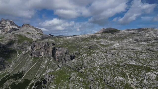 Aerial view of Dolomites Alps near Alta Badia, Trentino-Alto-Adige region, Italy. Summer season.