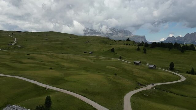 Aerial view of Dolomites Alps near Alta Badia, Trentino-Alto-Adige region, Italy. Summer season.