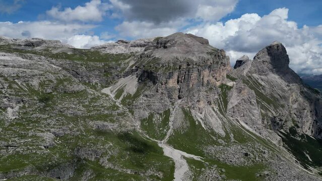 Aerial view of Dolomites Alps near Alta Badia, Trentino-Alto-Adige region, Italy. Summer season.