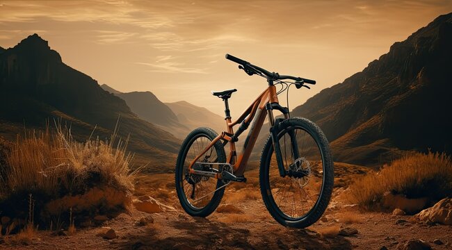 Landscape with mountain biking, adventure and sports concept. Generative AI © Deivison