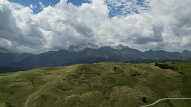 Aerial view of Dolomites Alps near Alta Badia, Trentino-Alto-Adige region, Italy. Summer season.