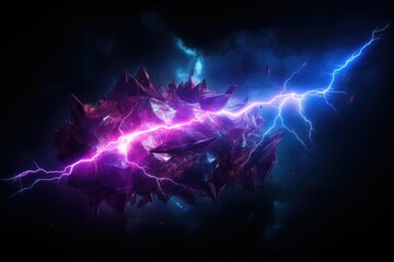 Purple lightning illustration on dark background. Generative AI