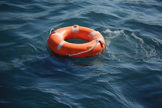 Lifebuoy on the surface of sea water. Generative AI