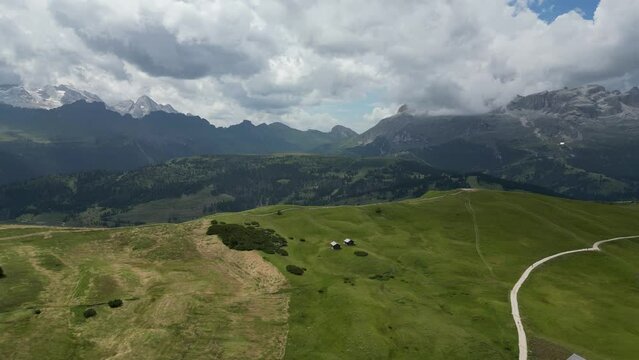 Aerial view of Dolomites Alps near Alta Badia, Trentino-Alto-Adige region, Italy. Summer season.