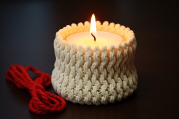 Fototapeta na wymiar Christmas candle in a knitted case, Generative AI