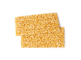 Sesame Snack Isolated, Sweet Cereal Breakfast, Honey Seed Cracker, Sesame Candy Bar on White